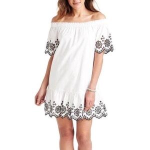 Vineyard Vines White Off-Shoulder Embroidered Eyelet Dress